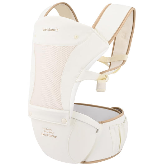 Bebamour Mesh Newborn Baby Carrier Front and Back Carry Baby Newborns to Toddler Baby Hip Carrier (New Khaki)