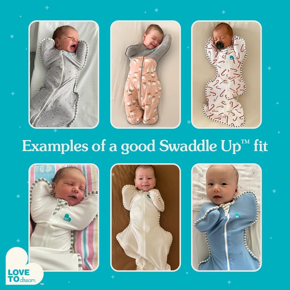 Love To Dream Swaddle Up, 1.0 Tog Baby Sleep Sack, Swaddle Up Self-Soothing Swaddles for Babies, Get Longer Sleep, Snug Fit Helps Calm Startle Reflex, Small (3.5-6kg), Circus White
