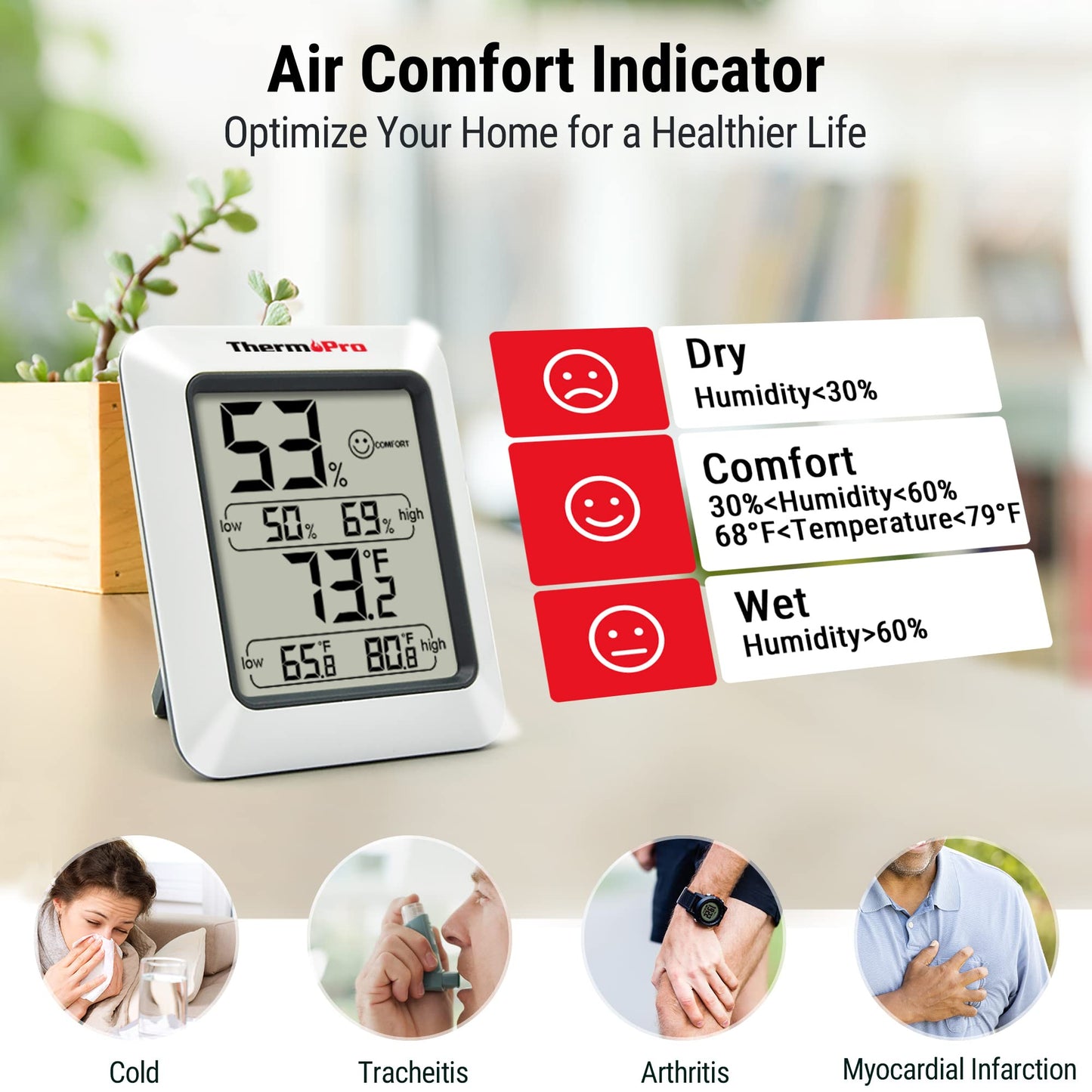 ThermoPro TP50 Digital Hygrometer Indoor Thermometer Humidity Monitor with Temperature Humidity Gauge