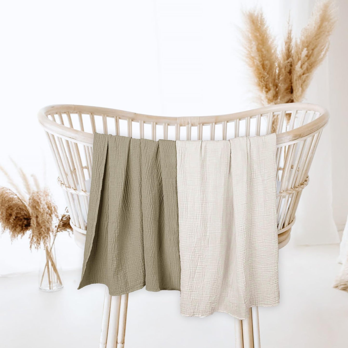 lulumoon Muslin Swaddle Blanket Baby - Cotton Swaddling Blanket Soft Baby Receiving Blanket Neutral 2Pack(Olive)