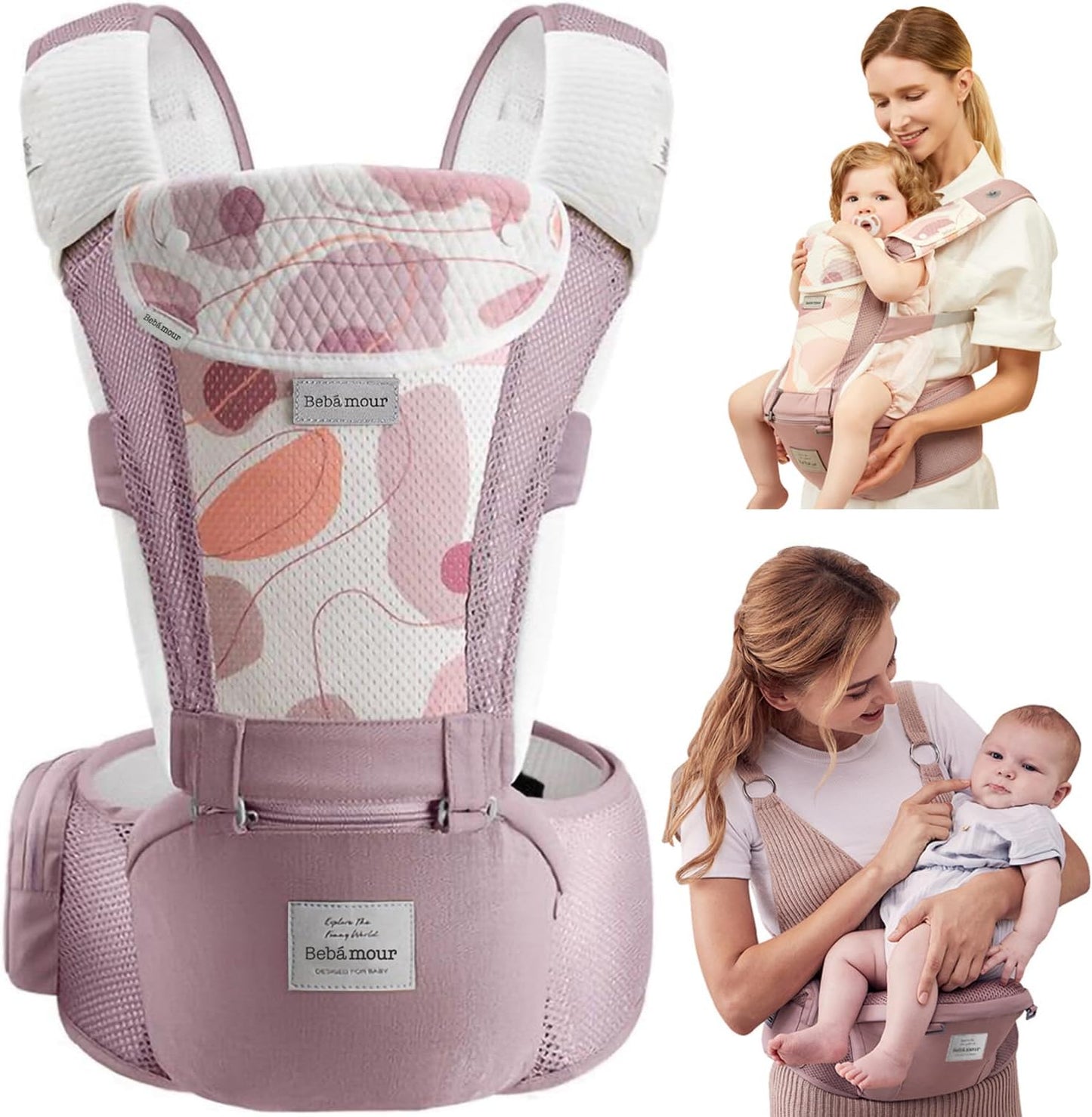 Bebamour Mesh Newborn Baby Carrier Front and Back Carry Baby Newborns to Toddler Baby Hip Carrier (New Khaki)
