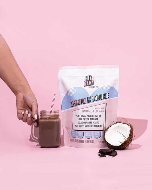 Hey Mama Lactation Supplement Protein Smoothie - Breastfeeding Support, Postpartum Nutrition, Gluten and Dairy Free - 750g Double Choc - 25 Servings