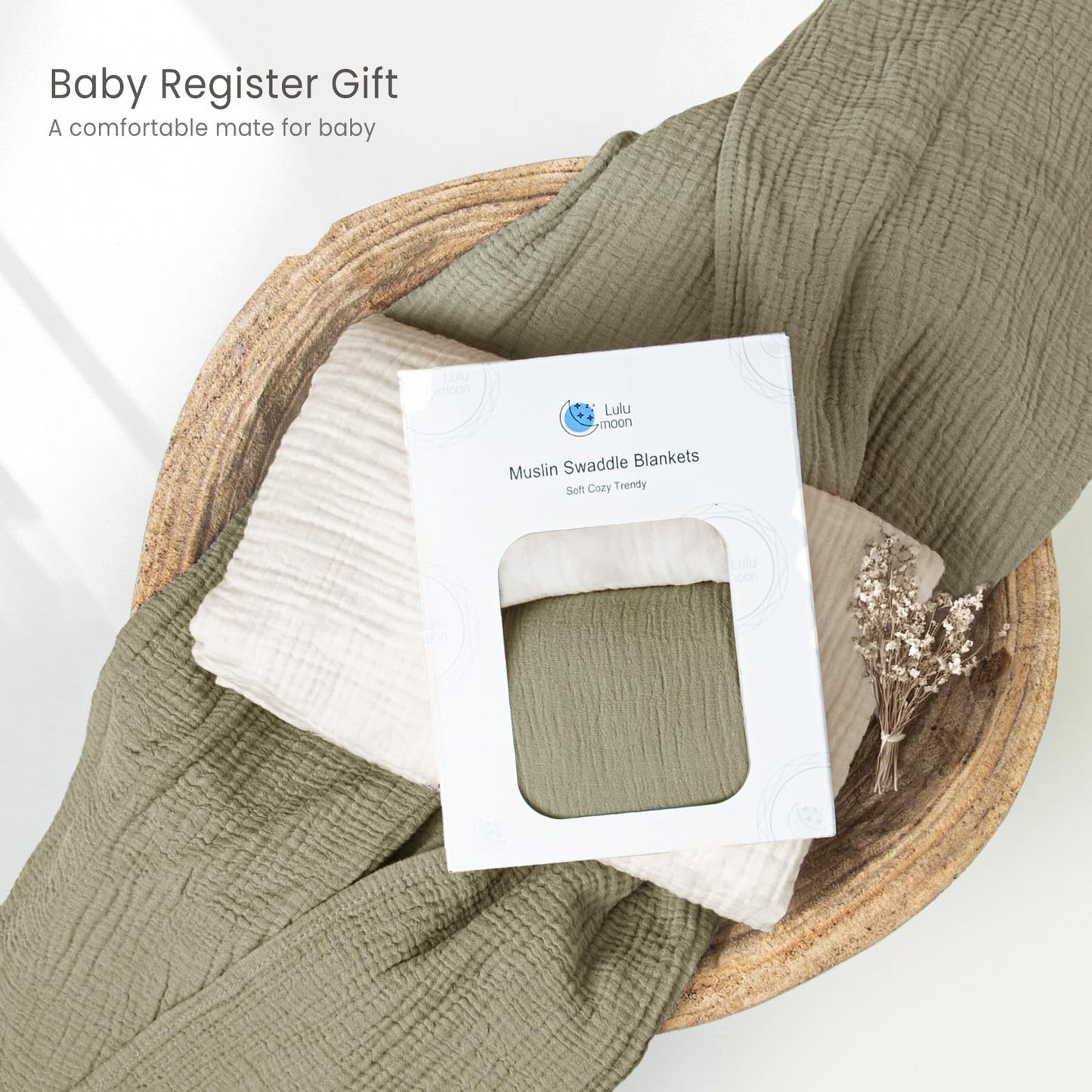 lulumoon Muslin Swaddle Blanket Baby - Cotton Swaddling Blanket Soft Baby Receiving Blanket Neutral 2Pack(Olive)
