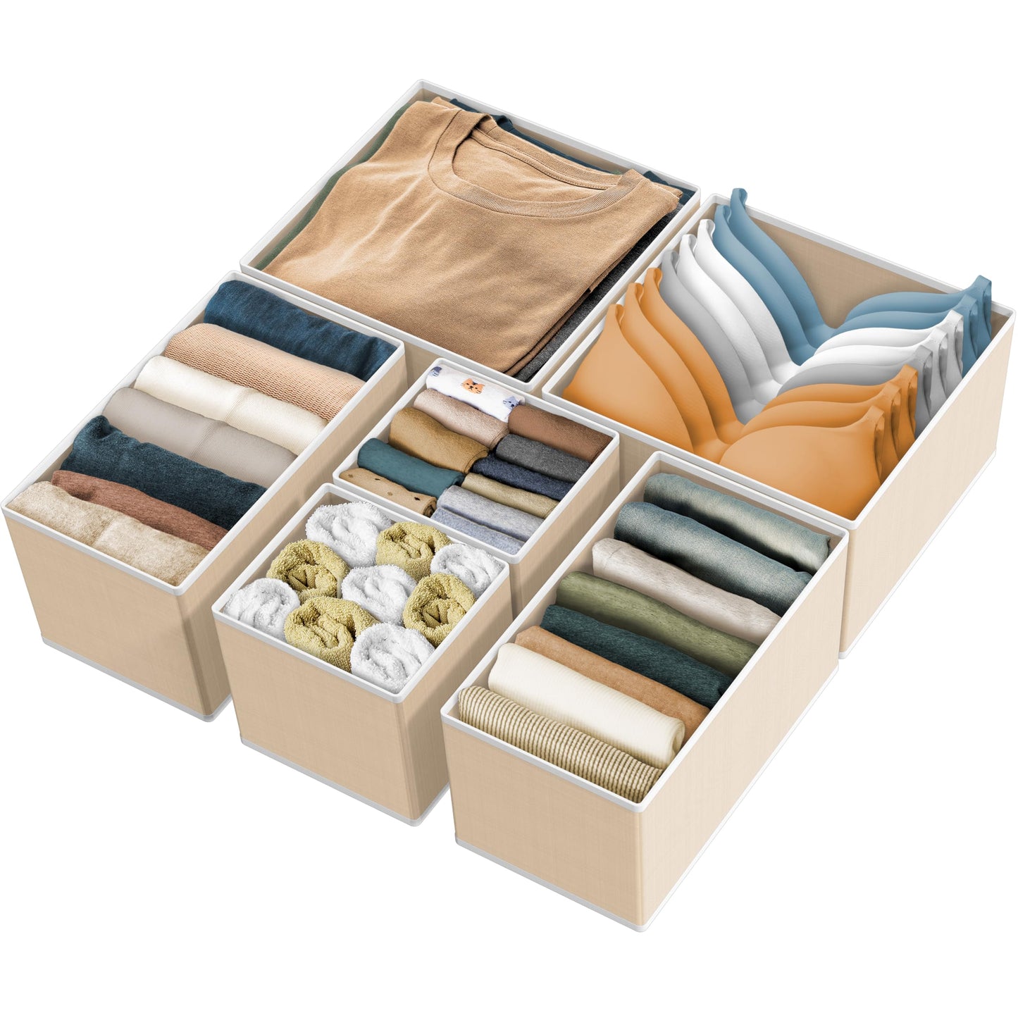 SimpleHouseware Set of 6 Drawer Organiser Storage Bin for Clothing, Underwear and Bra, Beige