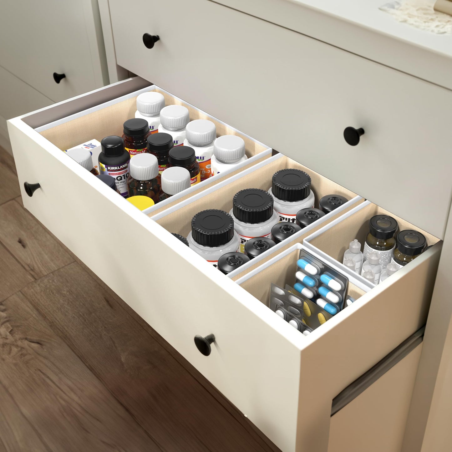 SimpleHouseware Set of 6 Drawer Organiser Storage Bin for Clothing, Underwear and Bra, Beige