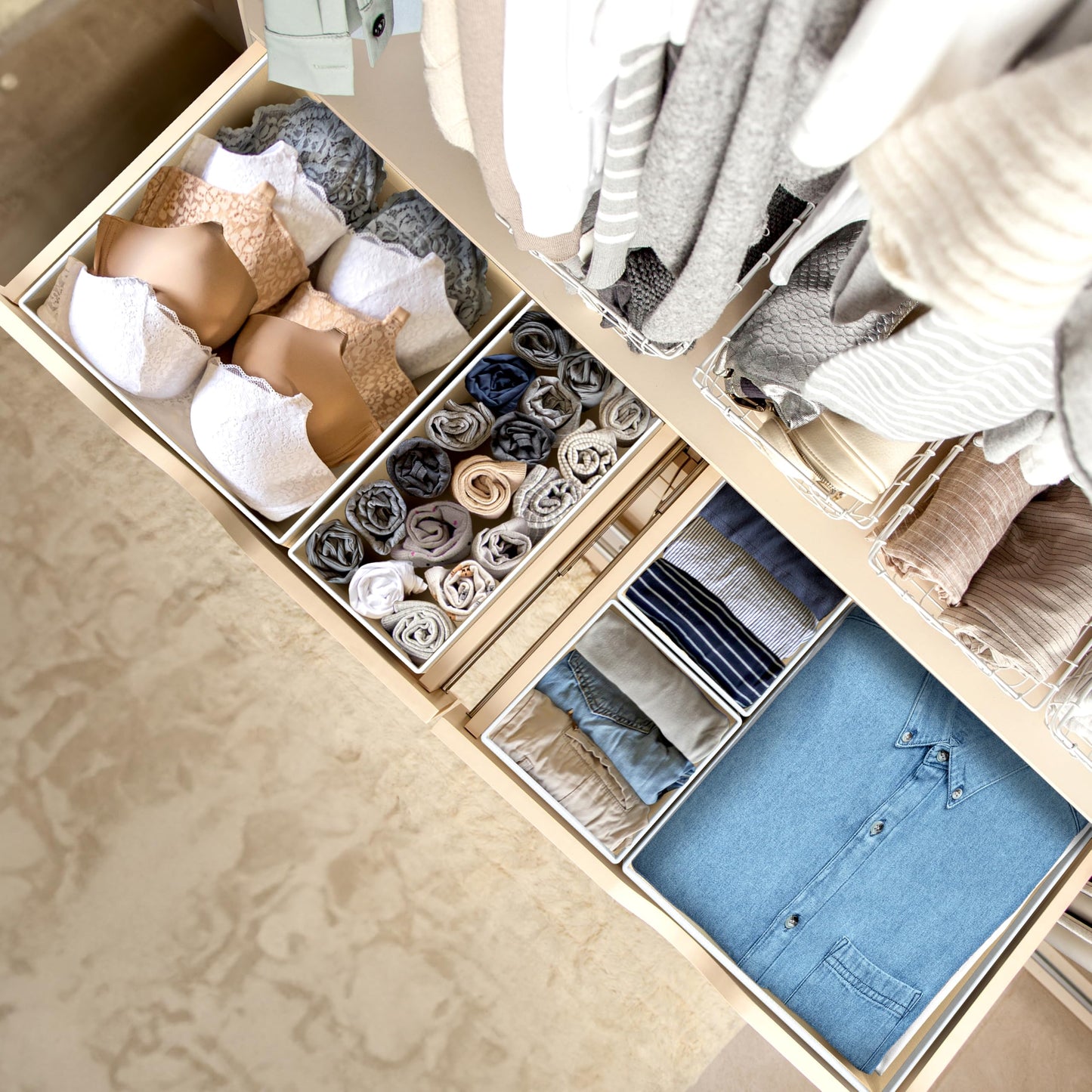 SimpleHouseware Set of 6 Drawer Organiser Storage Bin for Clothing, Underwear and Bra, Beige