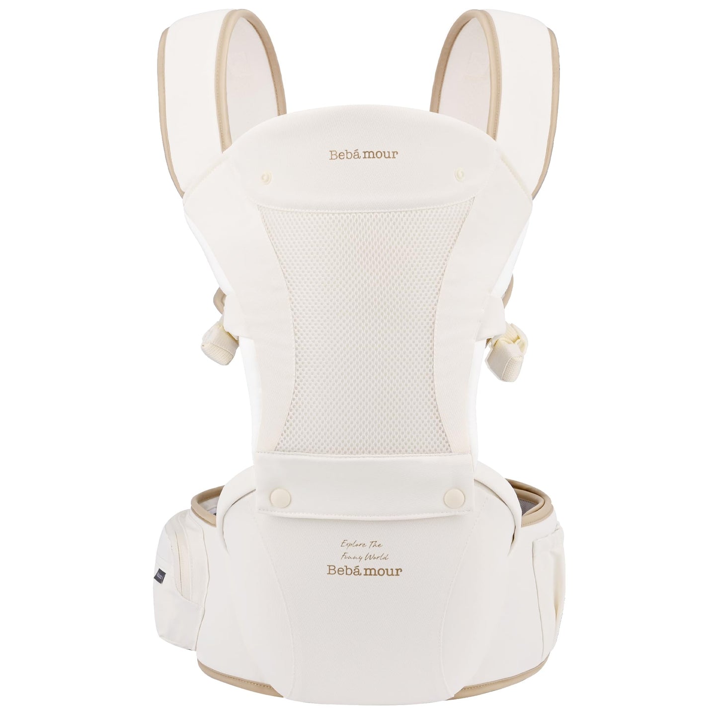 Bebamour Mesh Newborn Baby Carrier Front and Back Carry Baby Newborns to Toddler Baby Hip Carrier (New Khaki)