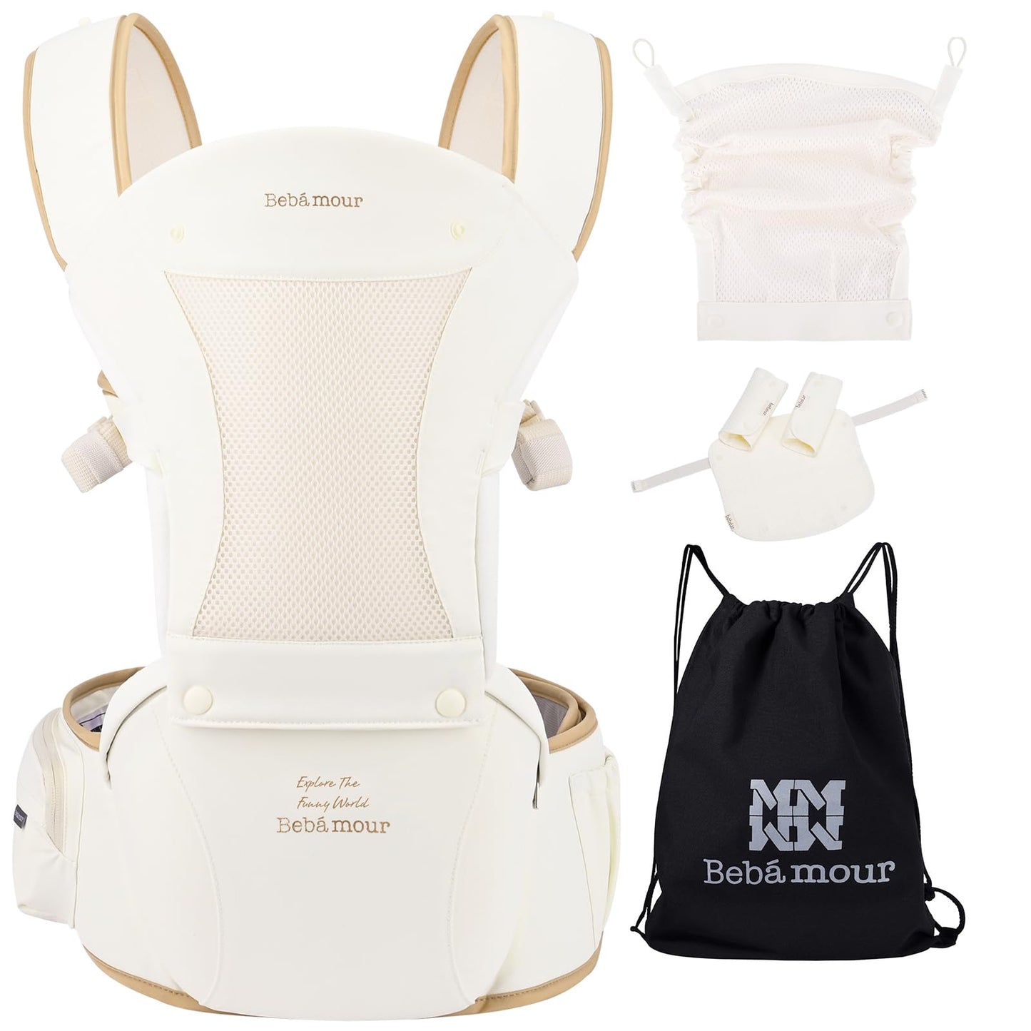 Bebamour Mesh Newborn Baby Carrier Front and Back Carry Baby Newborns to Toddler Baby Hip Carrier (New Khaki)
