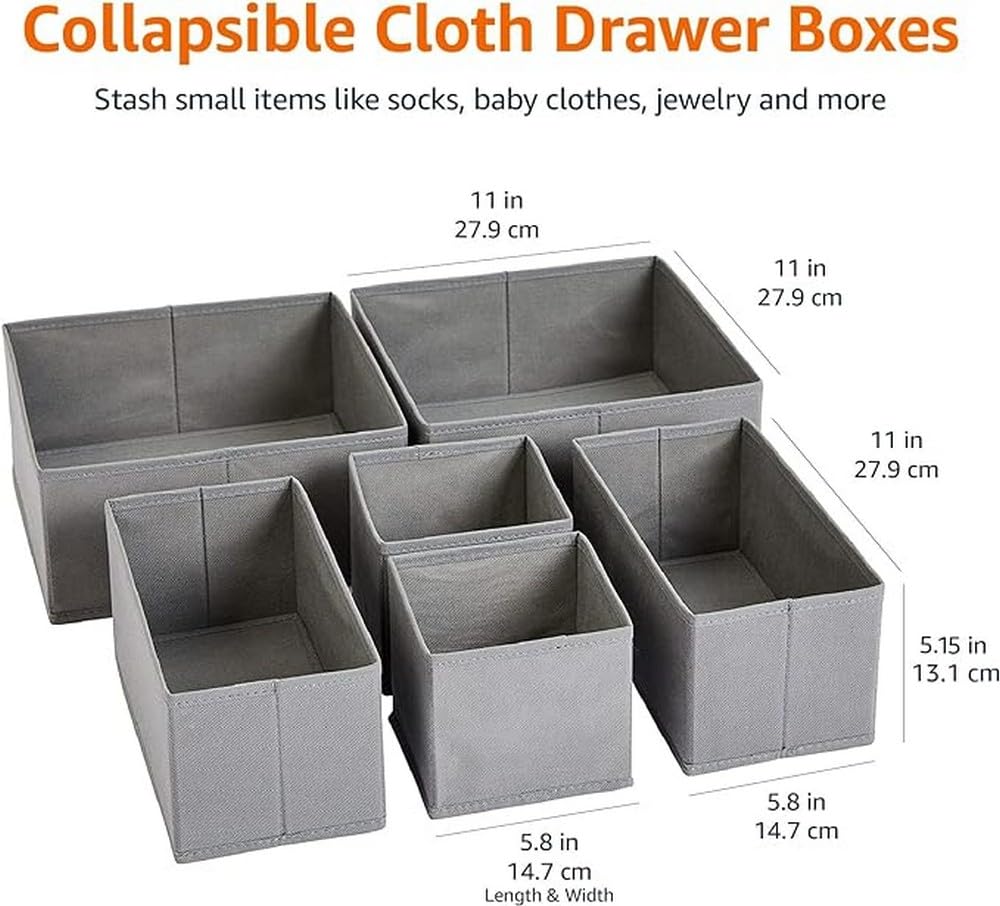 Amazon Basics Cloth Drawer Storage Organizer Boxes, Set of 6