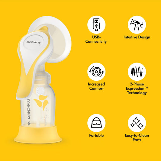 Medela Harmony Manual Breast Pump, Compact Swiss Design with PersonaFit Flex Shields and Medela's 2-Phase Expression Technology