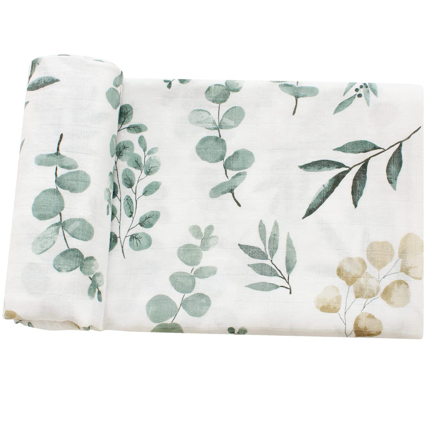 LifeTree Baby Swaddle Blankets, Muslin Wraps Unisex Newborn Receiving Blanket for Boys & Girls, 70% Viscose from Bamboo and 30% Cotton, Soft, Breathable, Large 120 x 120cm Eucalyptus Pattern