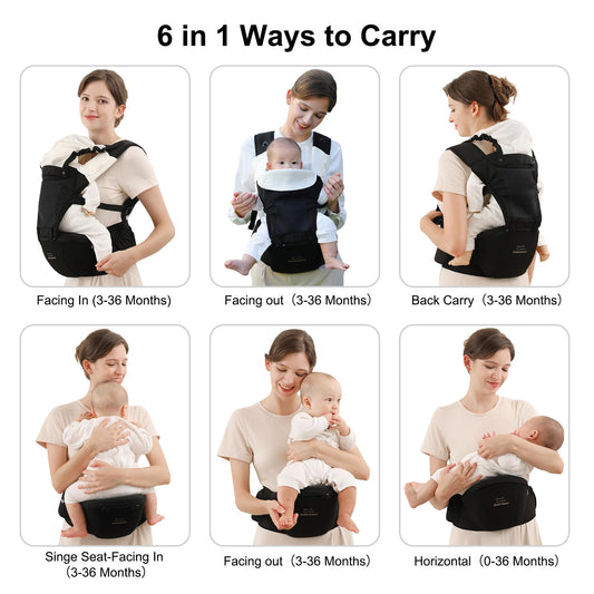 Bebamour Mesh Newborn Baby Carrier Front and Back Carry Baby Newborns to Toddler Baby Hip Carrier (New Khaki)