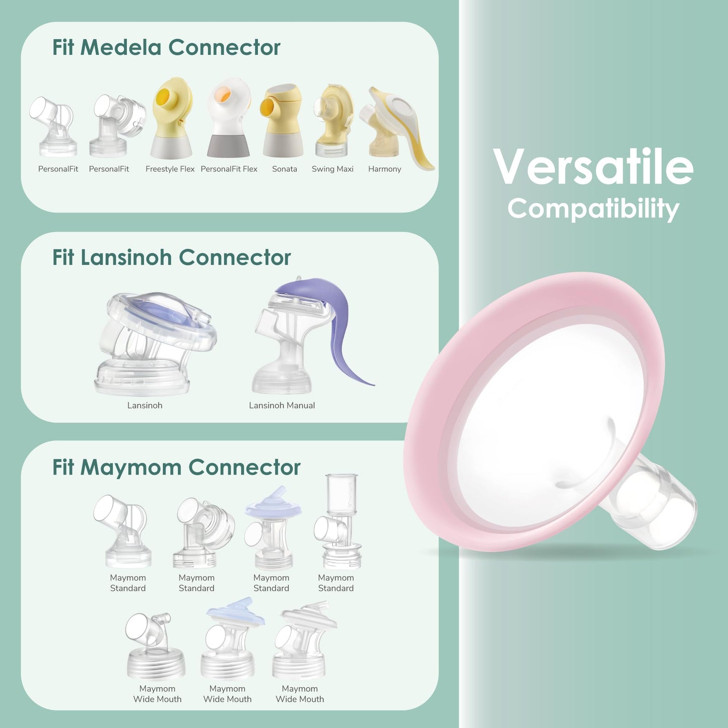 17mm Maymom MyFit Shields, Pano Series; Compatible with Medela Breast Pump- PersonalFit, Freestyle, Harmony, Maxi, Freestyle Flex Connector; Connect to Maymom Widemouth/Narrow Connector, 2pcs