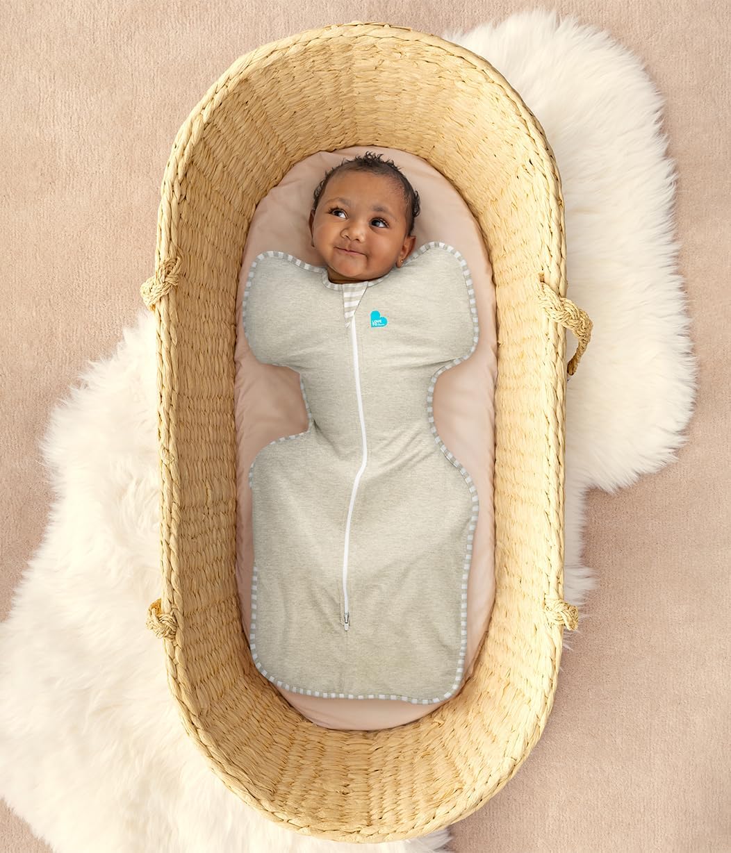 Love To Dream Swaddle UP 1.0 TOG, Baby Sleeping Bag, Fabric for Moderate Temp (20-24°C), Arms Up Position, Hip-Healthy, Twin Zipper for Easy Nappy Changes, 3.5-6kg, Sand Dollar