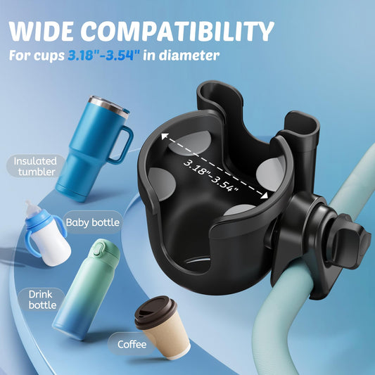 Guiseapue - Stroller Cup Holder with Phone Holder, Universal Bottle Holder for Wheelchair Walker Bike Scooter Stroller Accessories for Uppababy Nuna Bugaboo Doona Stroller Gifts for Women Mom Men