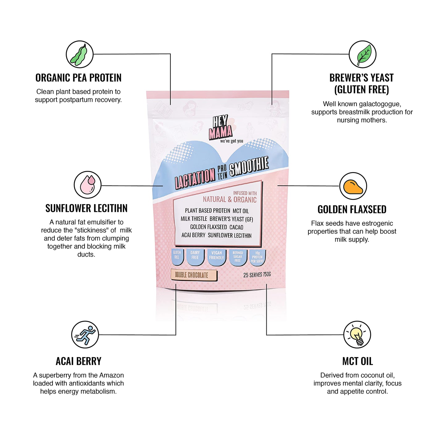 Hey Mama Lactation Supplement Protein Smoothie - Breastfeeding Support, Postpartum Nutrition, Gluten and Dairy Free - 750g Vanilla - 25 Servings…