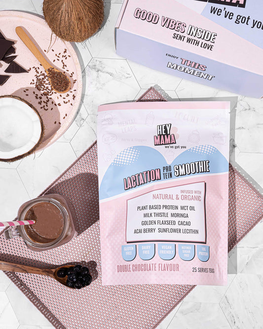 Hey Mama Lactation Supplement Protein Smoothie - Breastfeeding Support, Postpartum Nutrition, Gluten and Dairy Free - 750g Double Choc - 25 Servings
